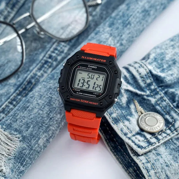 Casio W-218H-4B férfi digitális karóra piros szíjjal, WR50