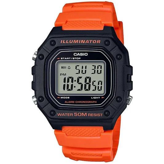 Casio W-218H-4B2 férfi digitális karóra narancs szíjjal WR50