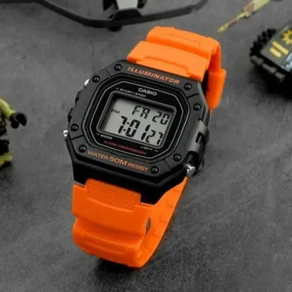 Casio W-218H-4B2 férfi digitális karóra narancs szíjjal WR50