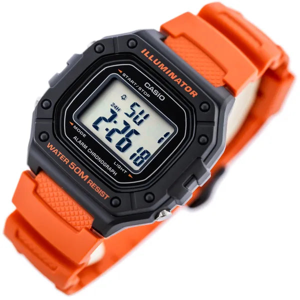 Casio W-218H-4B2 férfi digitális karóra narancs szíjjal WR50