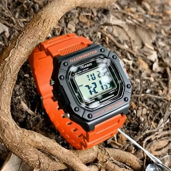 Casio W-218H-4B2 férfi digitális karóra narancs szíjjal WR50
