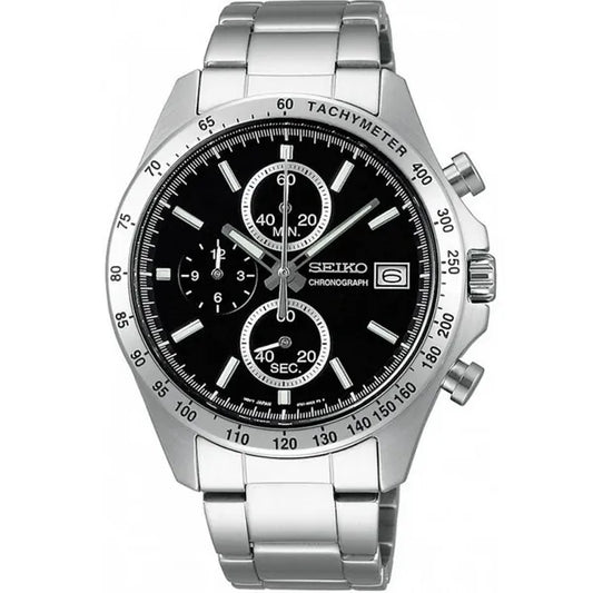 Seiko férfi kronográf karóra quartz acél WR100 fekete számlap