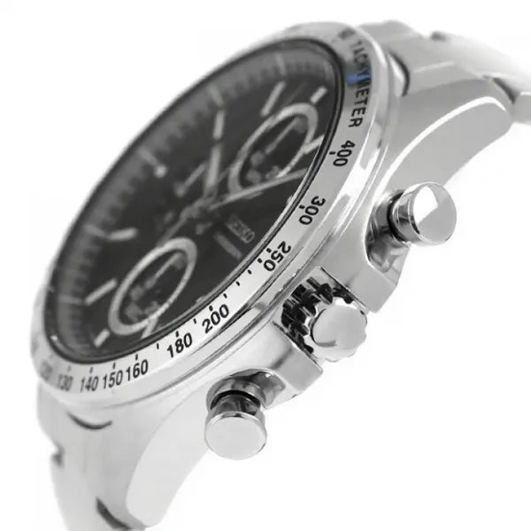 Seiko férfi kronográf karóra quartz acél WR100 fekete számlap
