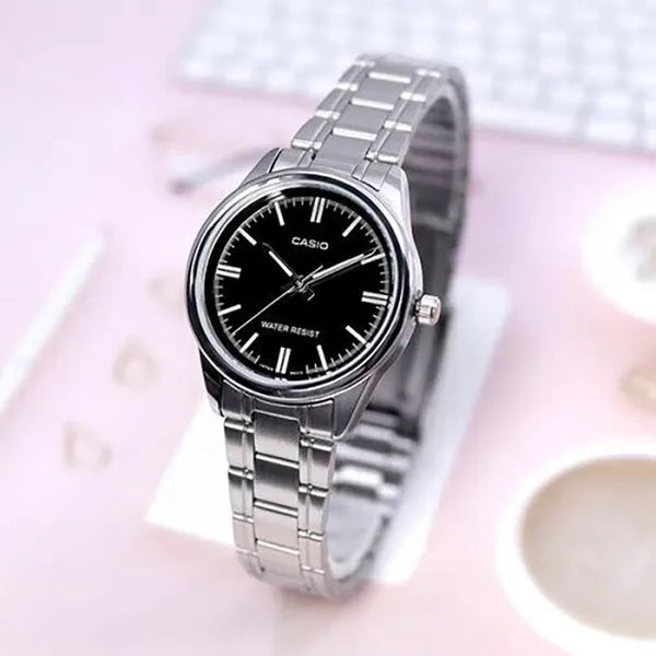 Casio női karóra LTP-V005D-1A, rozsdamentes acél, 28 mm, fekete számlap