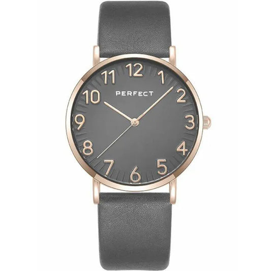 Perfect E342-07 női karóra, arany tok 36 mm, szürke bőrszíj