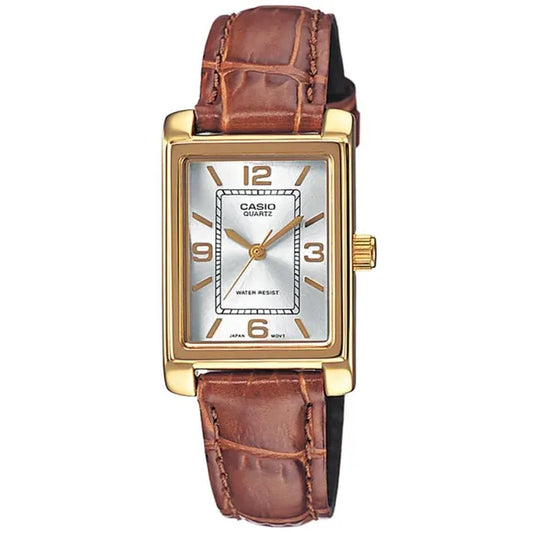 Casio LTP-1234GL-7AEG női kvarc karóra, arany tok, barna bőrszíj, 32 mm