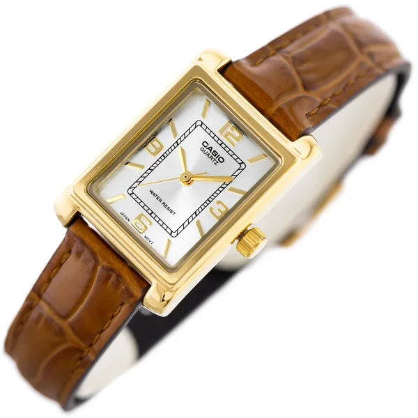 Casio LTP-1234GL-7AEG női kvarc karóra, arany tok, barna bőrszíj, 32 mm