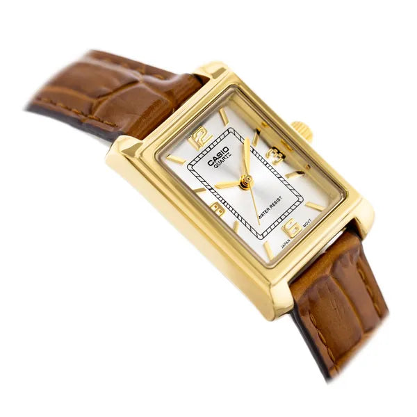 Casio LTP-1234GL-7AEG női kvarc karóra, arany tok, barna bőrszíj, 32 mm