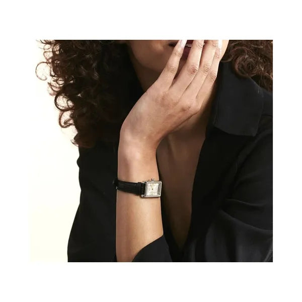 Női Casio karóra LTP-1234PL-7A2EF, ezüst téglalap tok, fekete bőr szíj