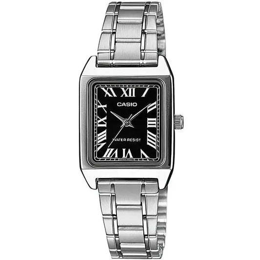 Casio női karóra LTP-V007D-1B, téglalap tok, acél szíj, fekete számlap