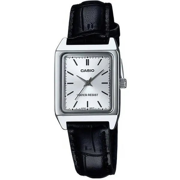 Casio női karóra LTP-V007L-7E1, ezüst számlap, fekete bőr szíj