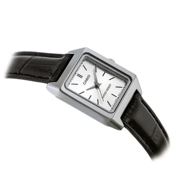 Casio női karóra LTP-V007L-7E1, ezüst számlap, fekete bőr szíj