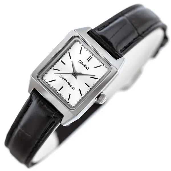 Casio női karóra LTP-V007L-7E1, ezüst számlap, fekete bőr szíj