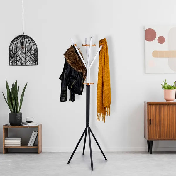 ModernHome fém ruhafogas állvány, 170 cm, 12 akasztó, fekete/fehér