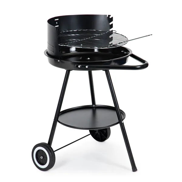 Kerek kerti grill, 42 cm krómozott rács állítható magassággal, polccal