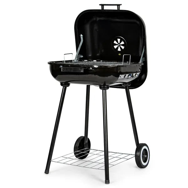 Kerti faszenes grill fedéllel és kerekekkel, 43×40 cm rács