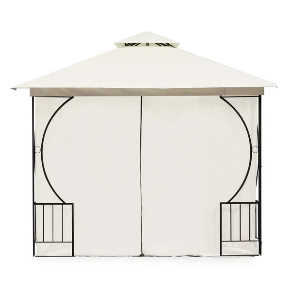 Kerti pavilon 3×3 m bézs, oldalfalakkal és szúnyoghálóval, acél váz