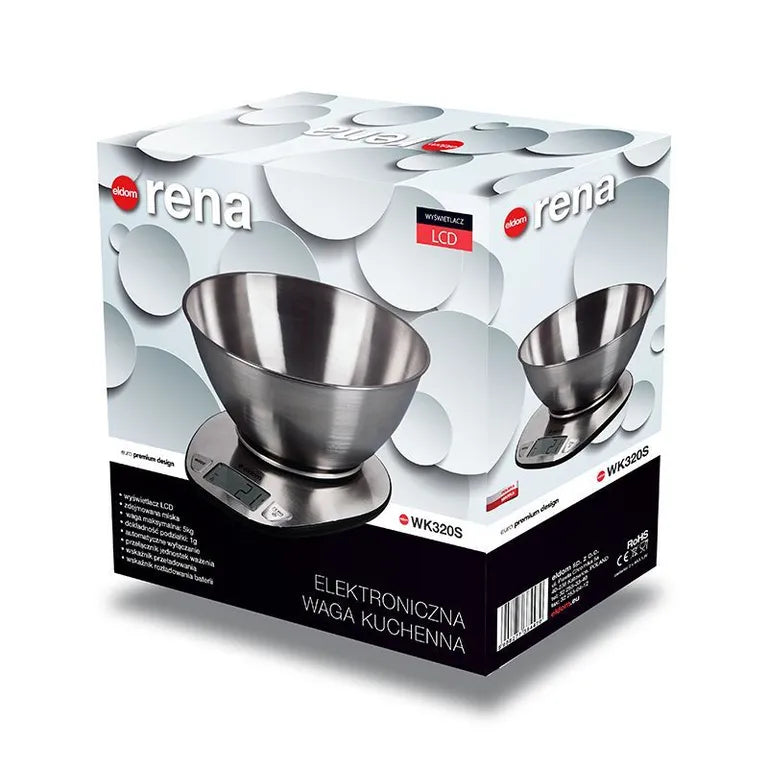WK320 Konyhai Mérleg – LCD Kijelző – Cserélhető Tálca – Max. Súly: 5kg – Inox Szín