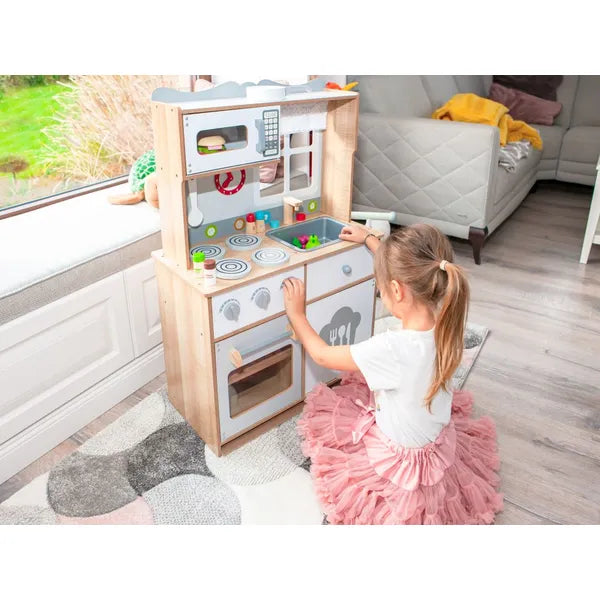 Fa játékkonyha gyerekeknek, 16 kiegészítővel, 92 cm magas – ECOTOYS
