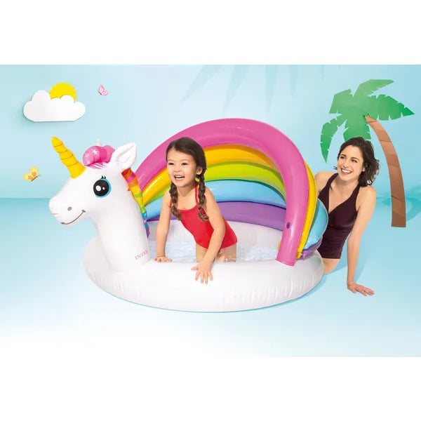 Intex felfújható unikornisos gyermekmedence tetővel, 127×102×69 cm