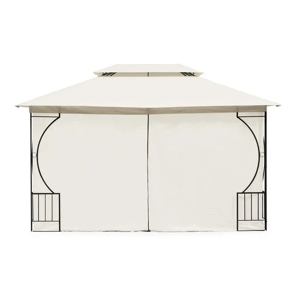 Kerti pavilon 3x4 m, bézs, oldalfalak, acél váz, duplatető