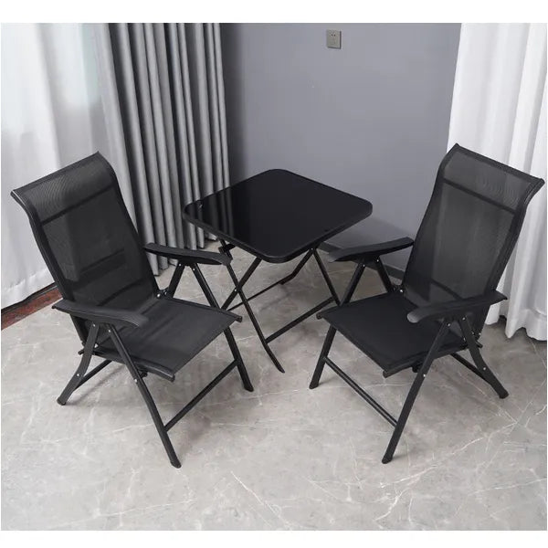 Összecsukható kerti asztal 60x60 cm edzett üveg fekete acél