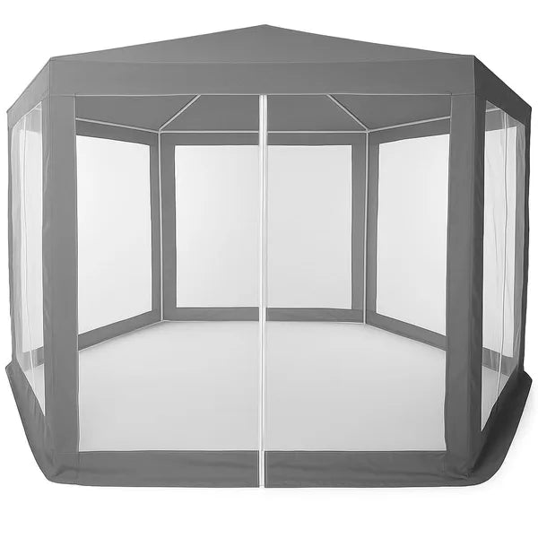 Kerti pavilon sátor 2×2×2 m, szúnyoghálós, szürke, fém vázzal