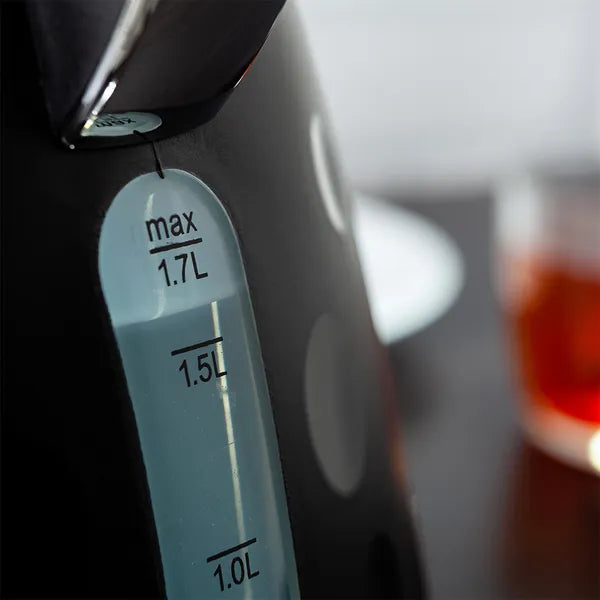 Vezeték nélküli fekete vízforraló 1,7 l, 2000 W, 360° talppal