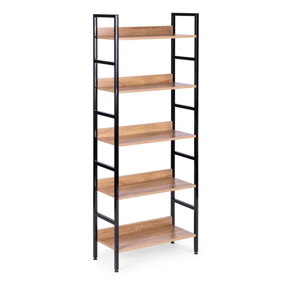 Loft stílusú 5 polcos könyvespolc, fém váz MDF polcok, 160 cm