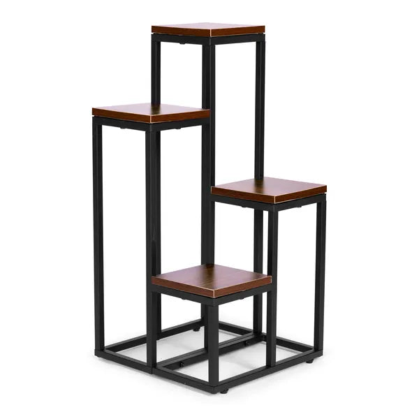 Modernhome 4 polcos virágállvány - fém, mdf, sötét dió