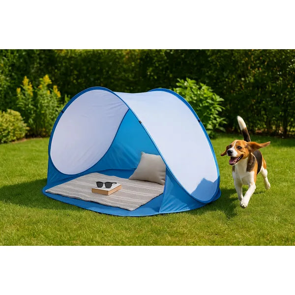 Összecsukható pop-up strand- és szélvédő sátor, UV50+, 213×121 cm, kék