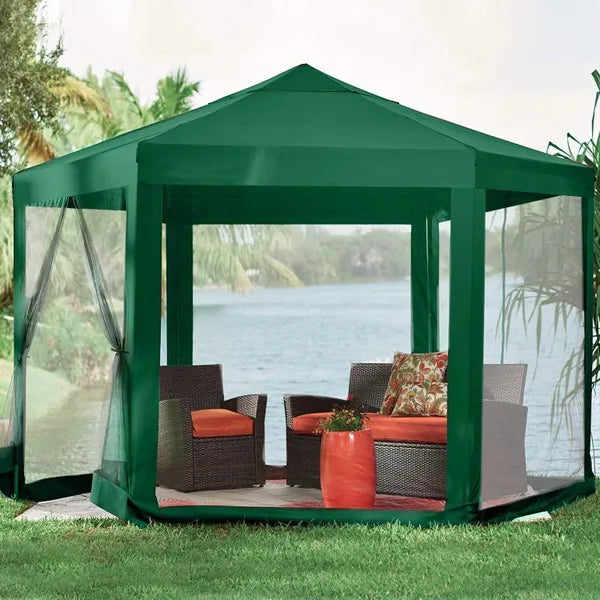 Kerti pavilon 2×2×2 m, szúnyogháló, vízálló PE, zöld, fém váz