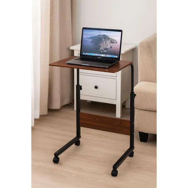 Gurulós állítható magasságú laptop asztal, sötétbarna (ModernHome)