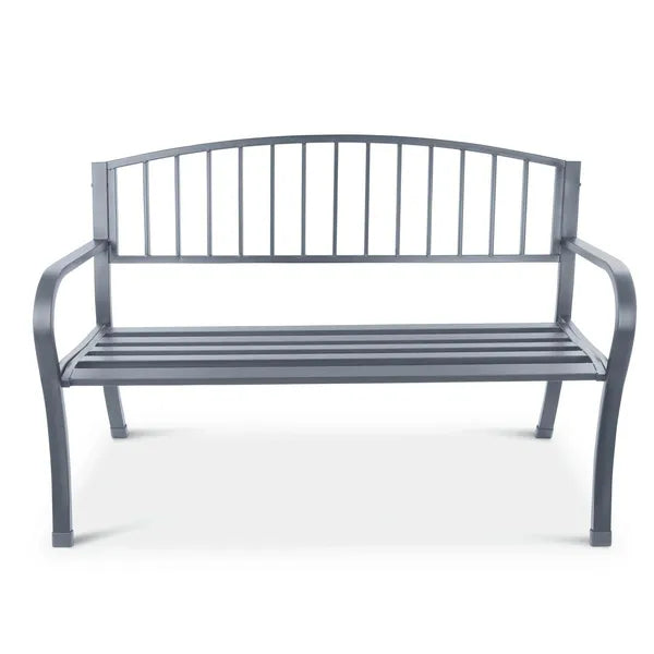 Kerti pad háttámlával, grafitszürke acél/öntöttvas, 125 cm