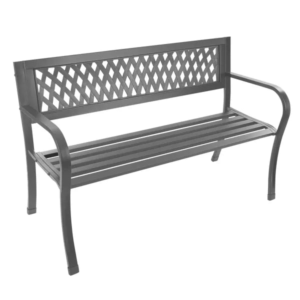 Dekoratív kerti pad háttámlával, acél/öntöttvas, grafitszürke, 125×53 cm