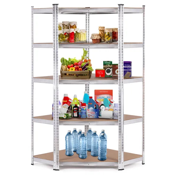 Sarok polcrendszer 180×90×40 cm, horganyzott acél, 5 polc, 875 kg teherbírás