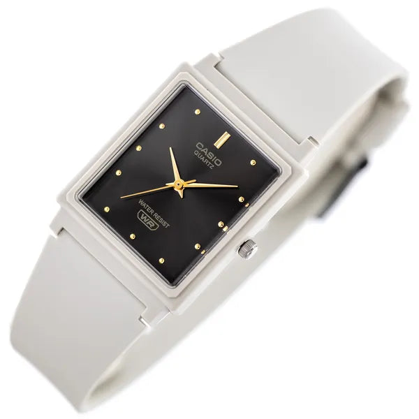 Casio MQ-38UC-8A női kvarc karóra, téglalap, bézs műanyag, WR30, díszdoboz