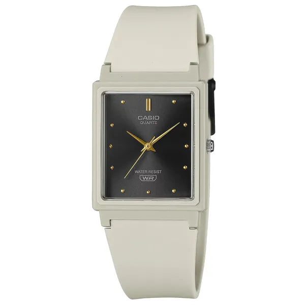 Casio MQ-38UC-8A női kvarc karóra, téglalap, bézs műanyag, WR30, díszdoboz