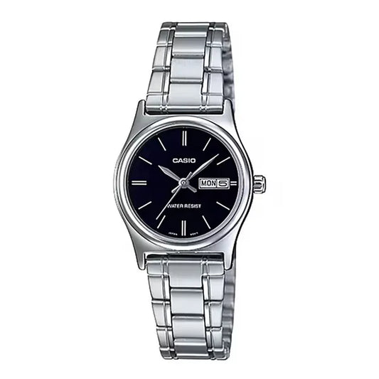 Casio LTP-V006D-1B2 női karóra, kvarc, acél, fekete számlap 25 mm