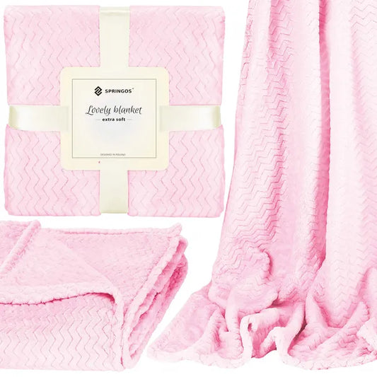 Dombornyomott, kétoldalas pink poliészter pléd 130×180 cm
