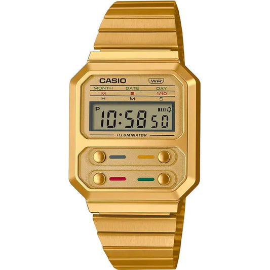 Casio A100WEG-9AEF retro női digitális karóra, arany rozsdamentes acél, WR30