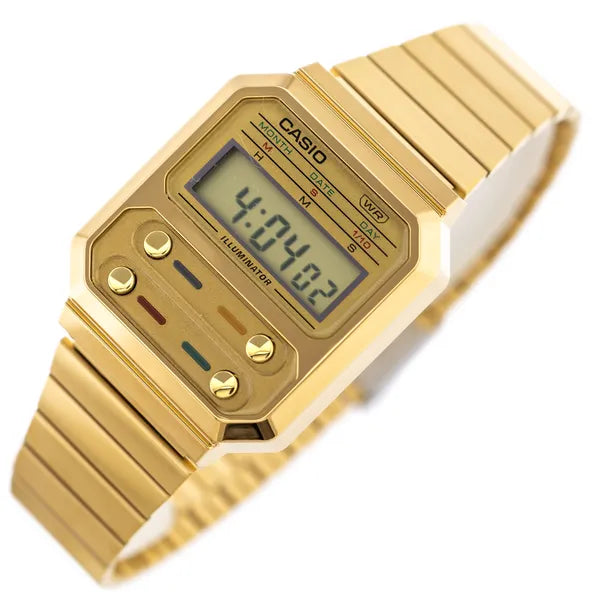 Casio A100WEG-9AEF retro női digitális karóra, arany rozsdamentes acél, WR30