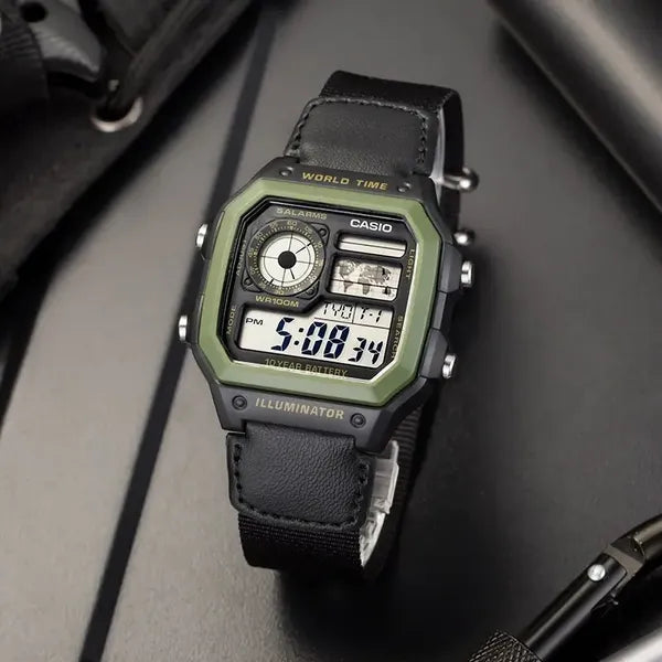Casio AE-1200WHB-1B férfi digitális sportóra, WR100, 42 mm, műanyag szíj