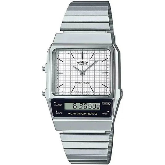 Casio Vintage AQ-800E-7A uniszex karóra ezüst nemesacél, Dual Time