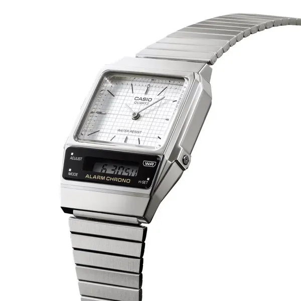 Casio Vintage AQ-800E-7A uniszex karóra ezüst nemesacél, Dual Time