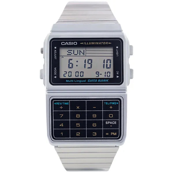 Casio Vintage Databank DBC-611-1D férfi digitális karóra ezüst WR30