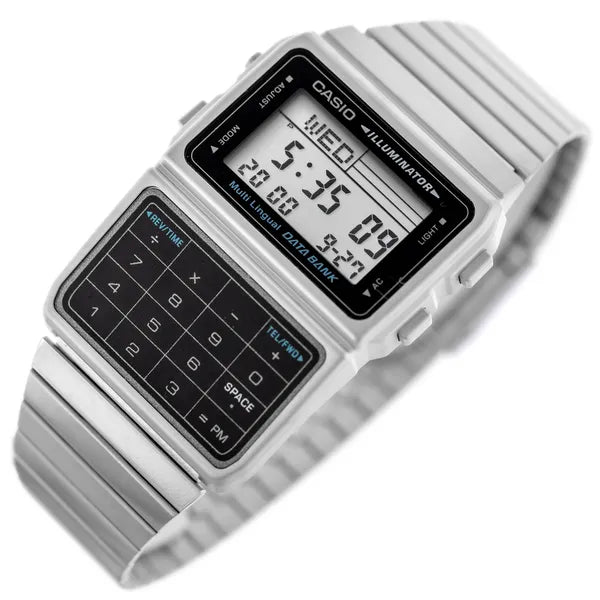 Casio Vintage Databank DBC-611-1D férfi digitális karóra ezüst WR30