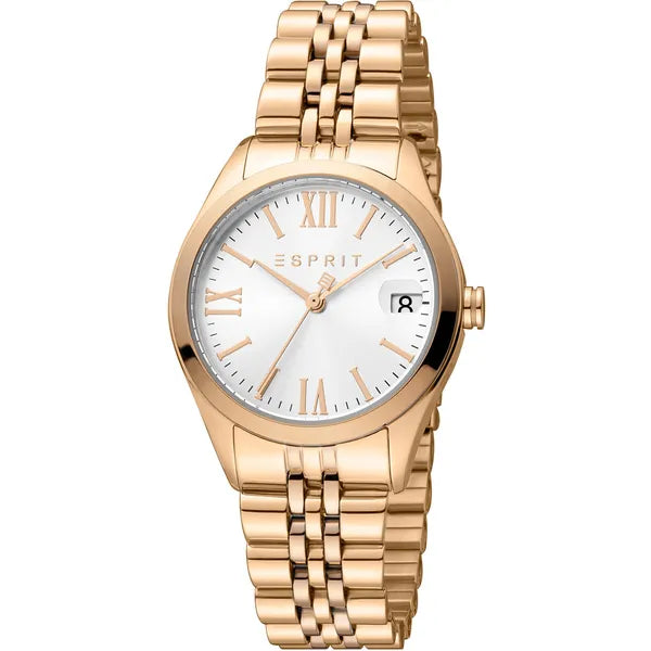 Esprit Gina női karóra, rozéarany acél, 31 mm, dátumkijelző, 5 ATM