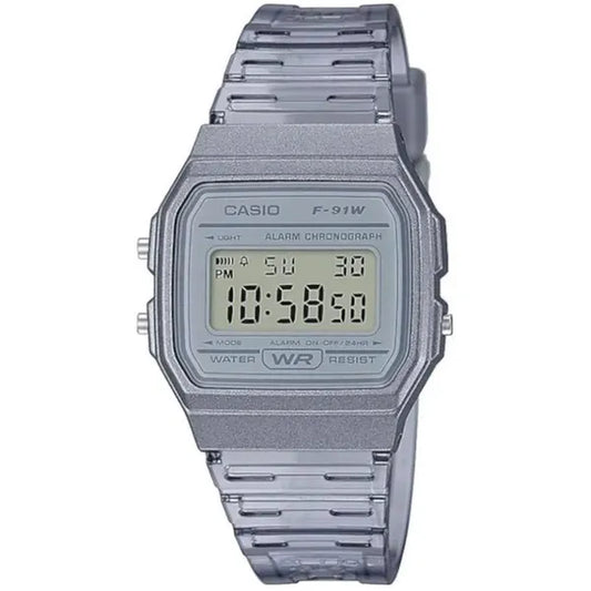 Casio F-91WS-8DF unisex retro digitális karóra, áttetsző szürke, 33 mm