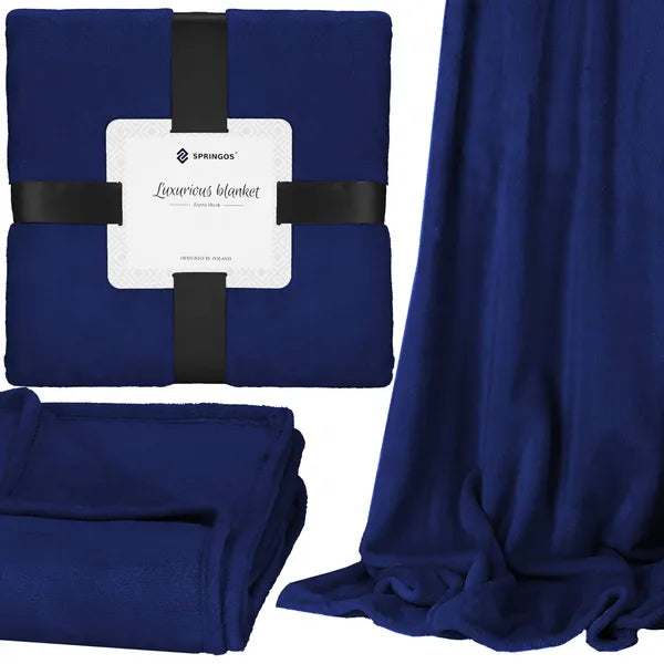 Sötétkék plüss poliészter takaró 200×220 cm, 350 GSM